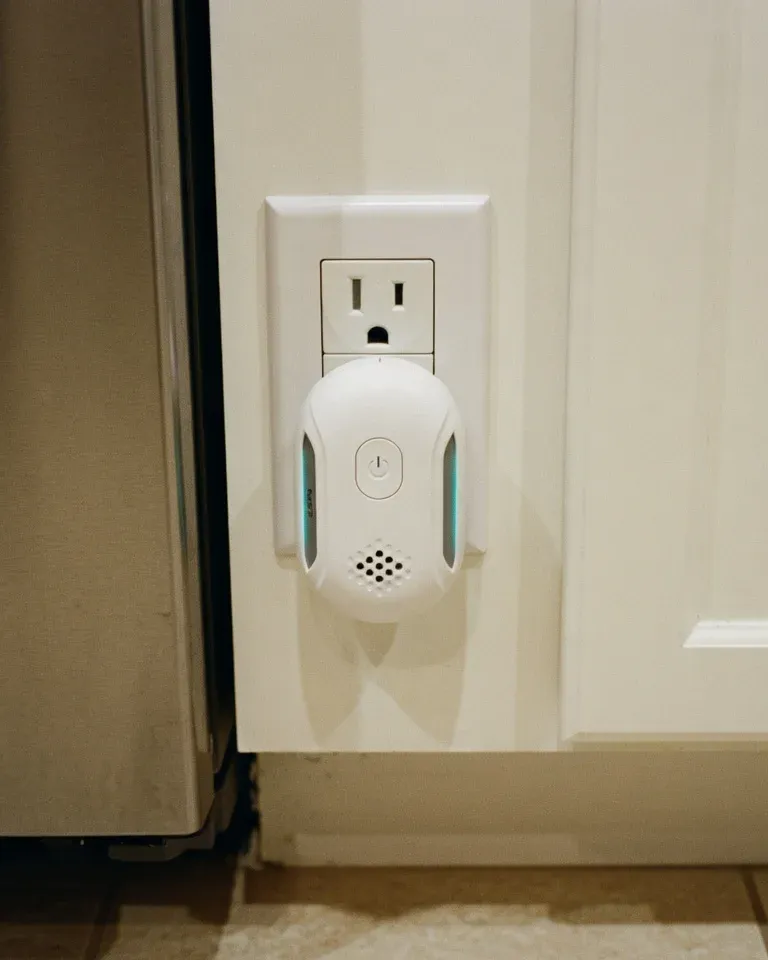 Vermix Pulse Pro plugged into a standard kitchen outlet for wall-to-wall pest defense