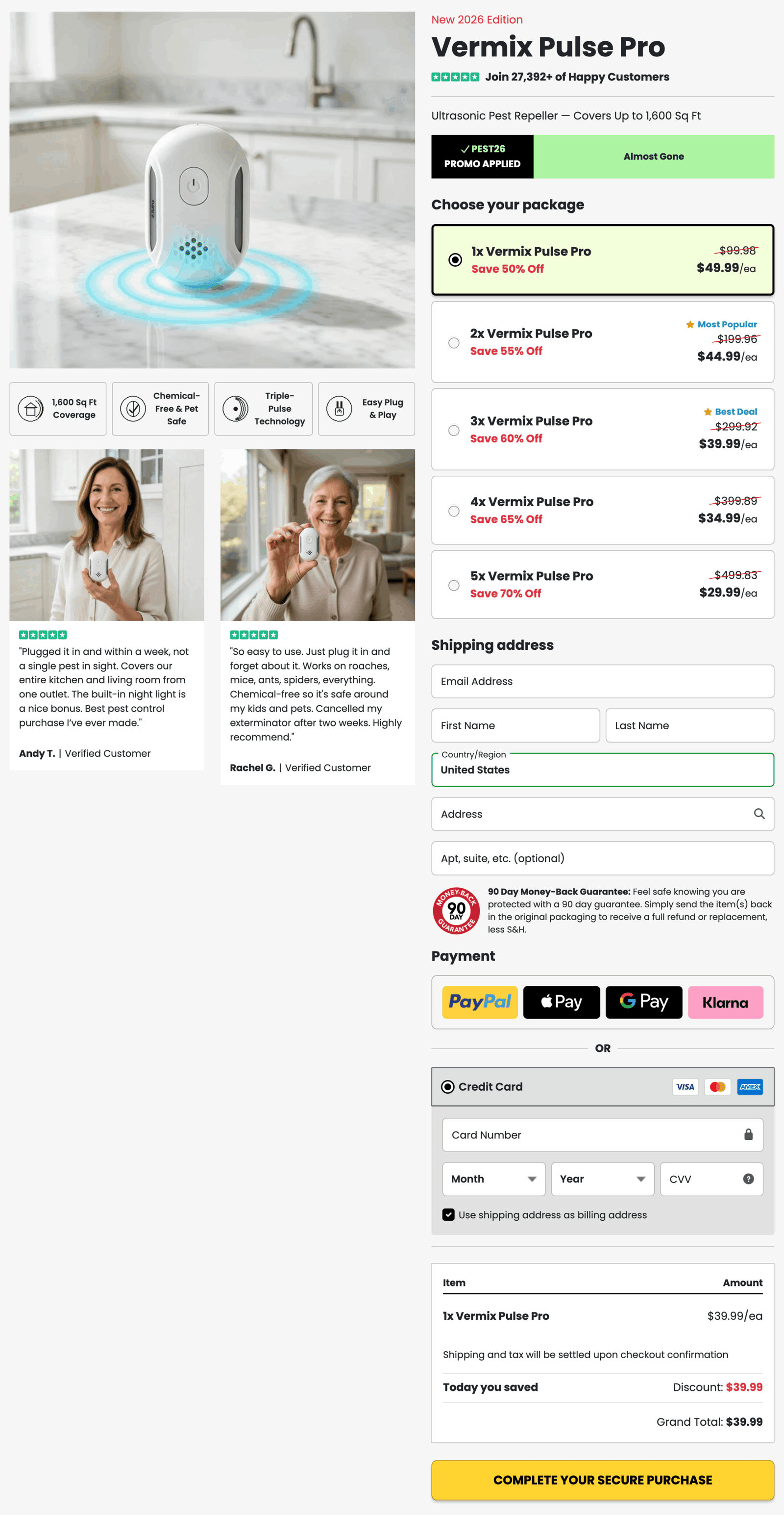 Vermix Pulse Pro secure checkout page showing SSL encryption and payment options